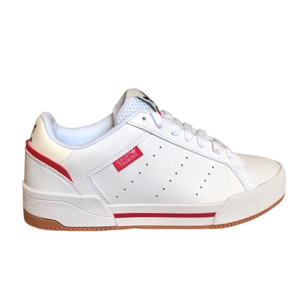 ADIDAS Men’s Originals Court Tourino White Sneakers w/ Red Accent Low-Top Sz 5.5
